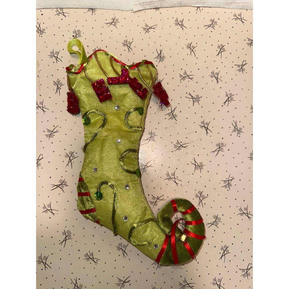 Patience Brewster Krinkles Believe‎ Elf Boot Christmas Stocking Ornament Green
